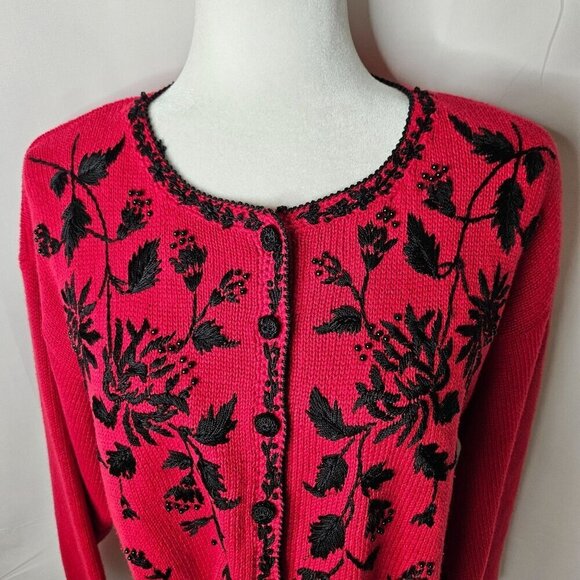 Heirloom Collectibles Large Vintage Cardigan Red Sweater Embroidered 90's Y2K - Picture 2 of 8